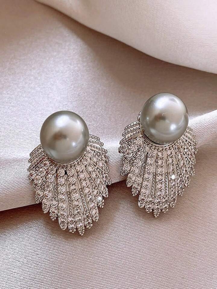 Luxurious Grey Pearl; Rhinestone Designer Personalized Tassel Earrings,